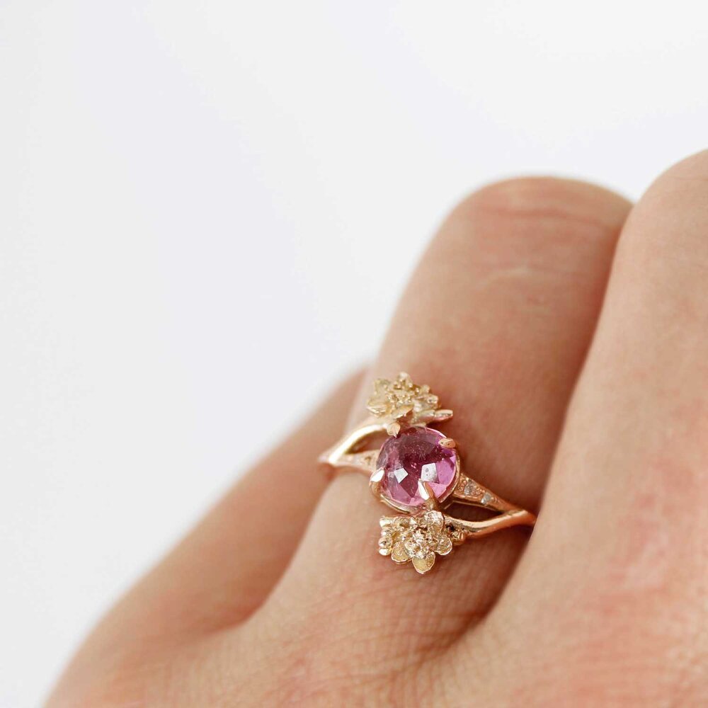 Cherry Blossom Pink Tourmaline & Diamonds Ring – Silver/Gold/Rose Gold ...